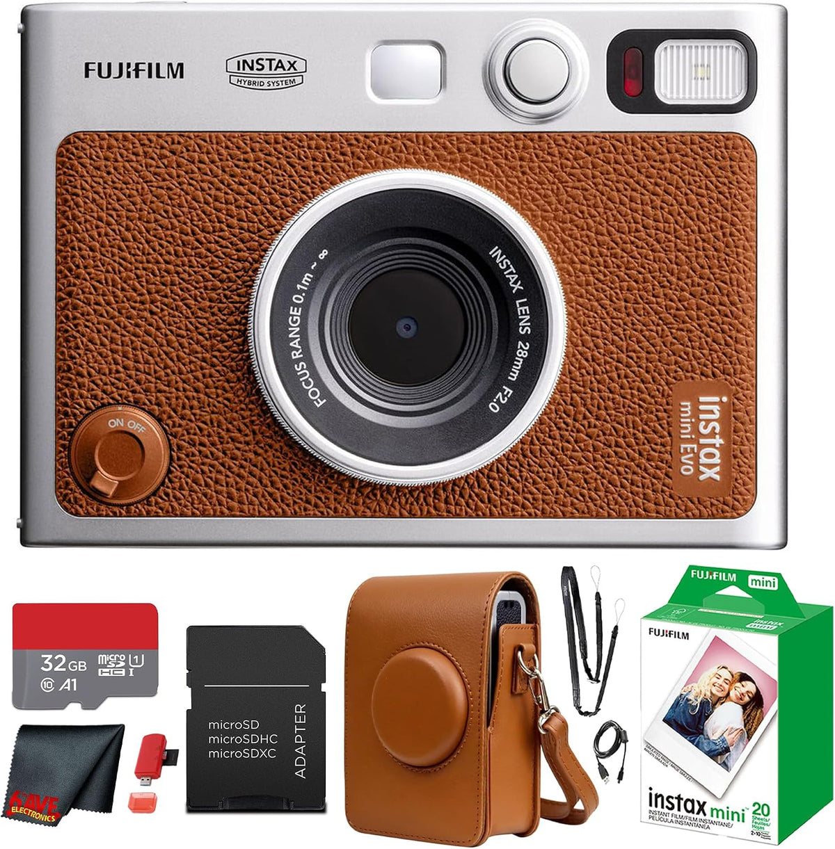 Fujifilm Instax Mini EVO Hybrid Cámara instantánea (marrón) con paq...