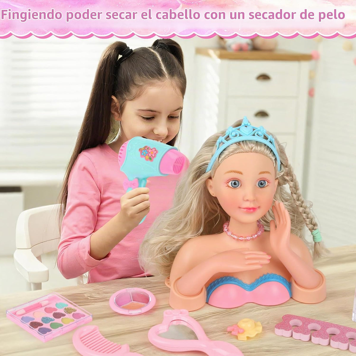 Kit de Maquillaje y Peinado para Muñeca, Juguetes de Peluquería de...