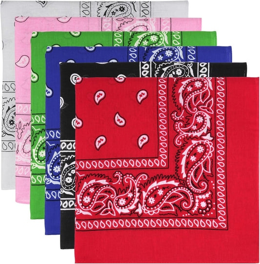 Paquete de 6 bandanas de algodón puro, pañuelo cuadrado multiusos,...