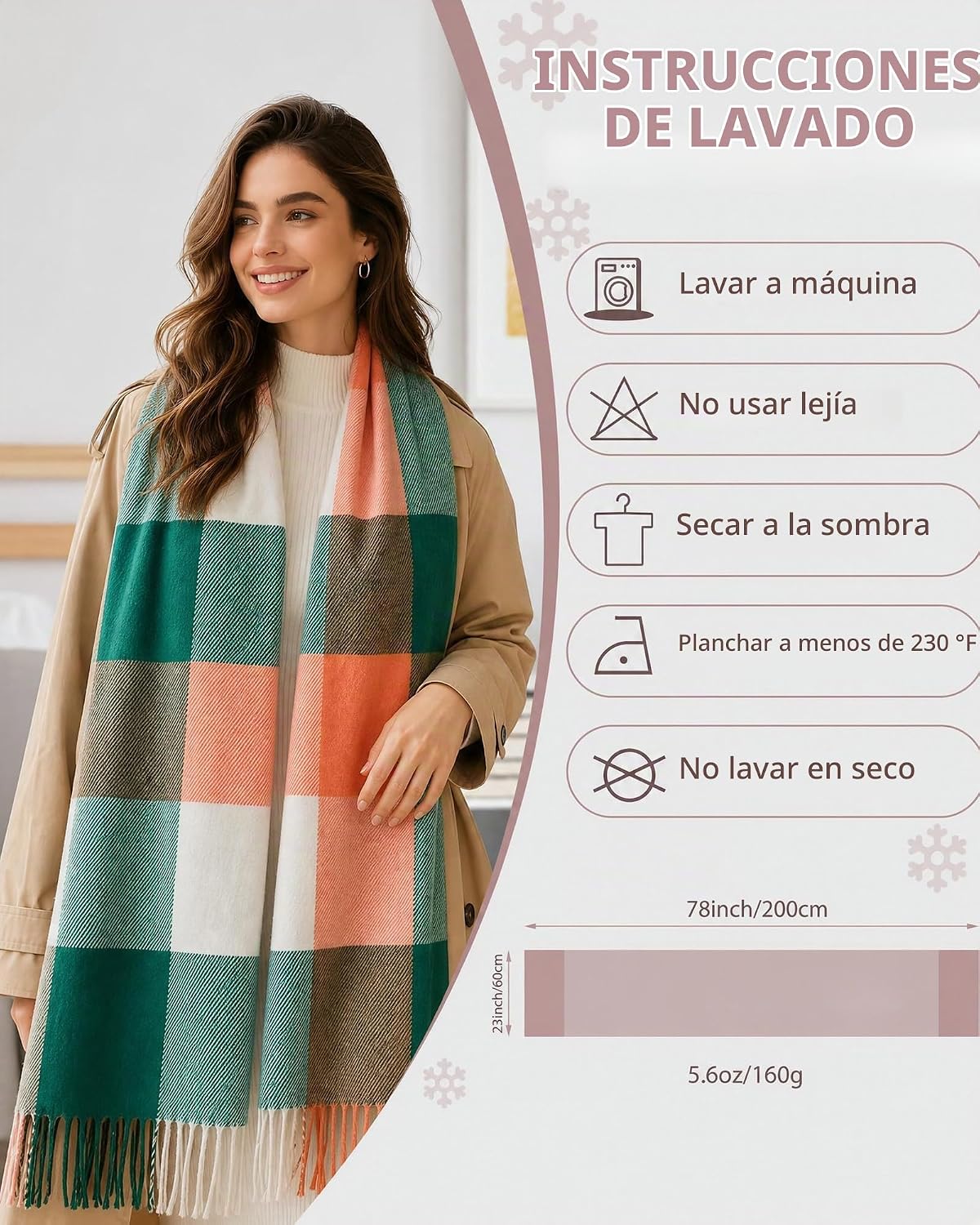 YSense Bufanda de invierno para mujer, bufandas largas a cuadros, r...