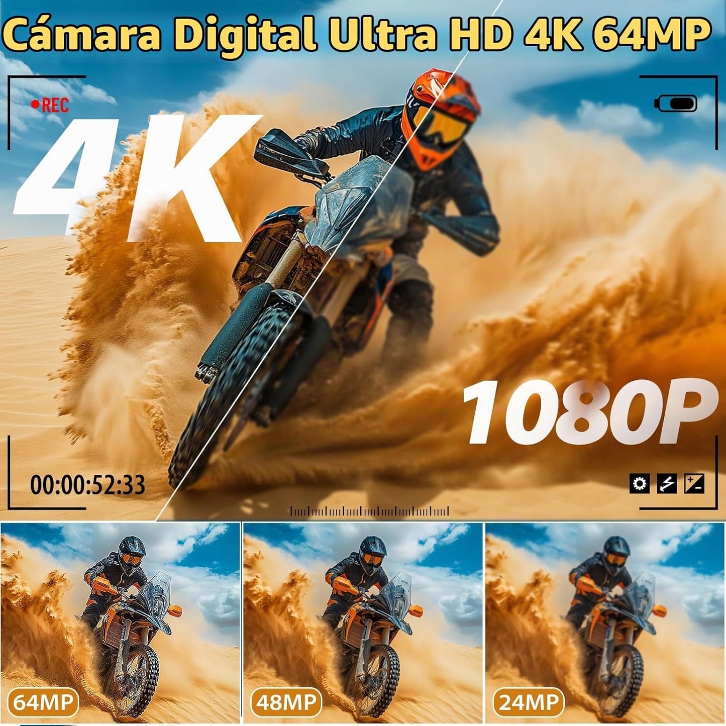 Cámaras 4K para fotografía, cámara de vlogging digital de 64MP para...