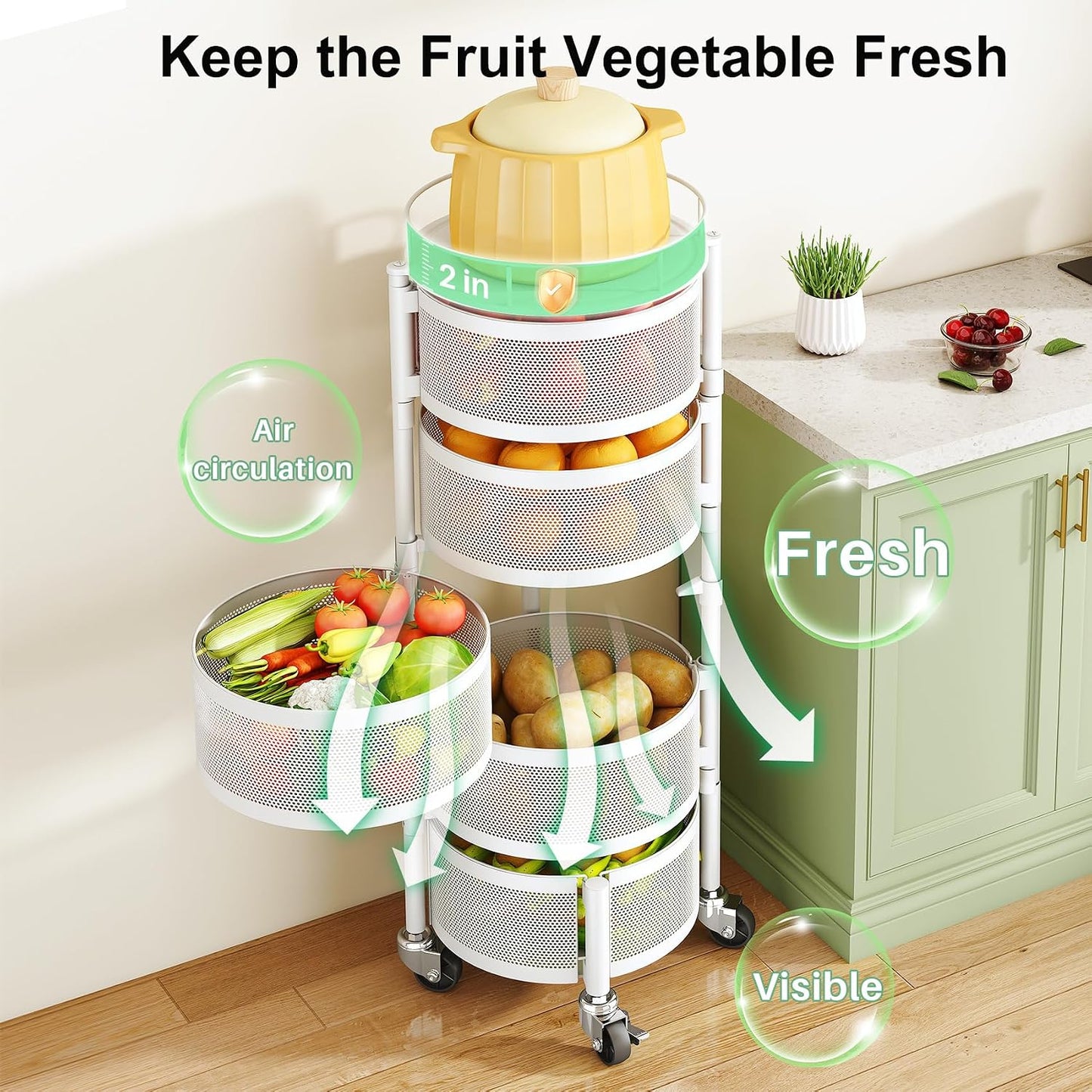 SAYZH Canasta de frutas y verduras para cocina, estante de almacena...
