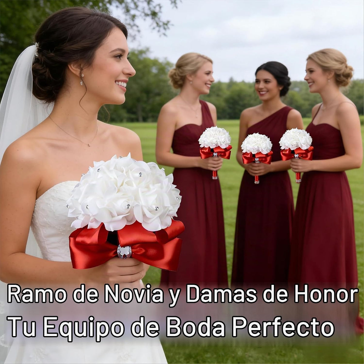 Ramilletes de boda de Eldwviz para novia en blanco, ramo de boda pa...