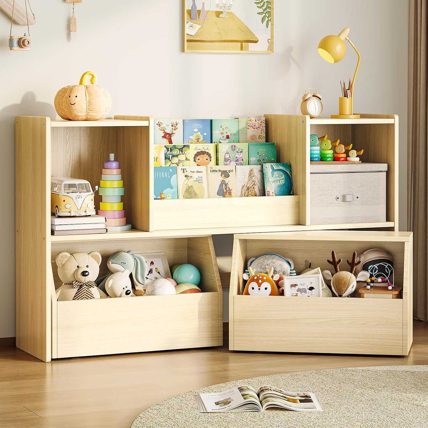 EXPERLAM Estantería de madera maciza para niños y organizador de al...