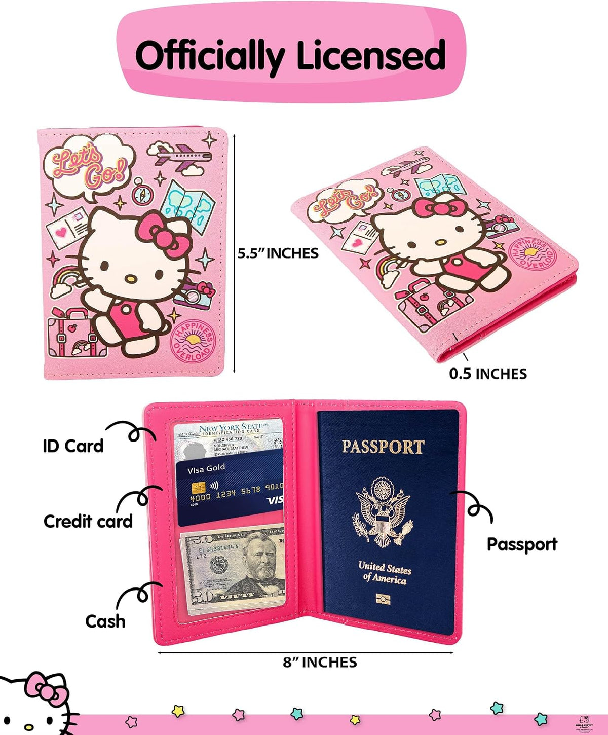 Hello Kitty Funda de pasaporte para licencia oficial de viaje, rega...