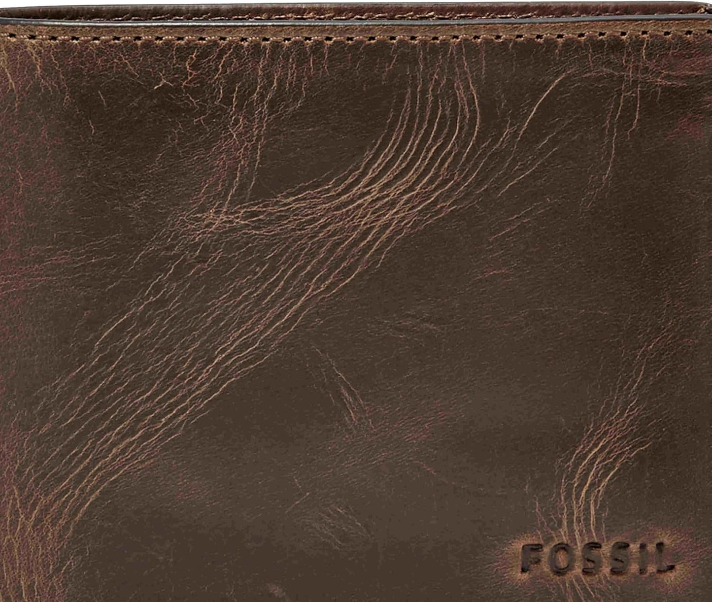 Cartera plegable de cuero Fossil Derrick con bloqueo RFID para homb...