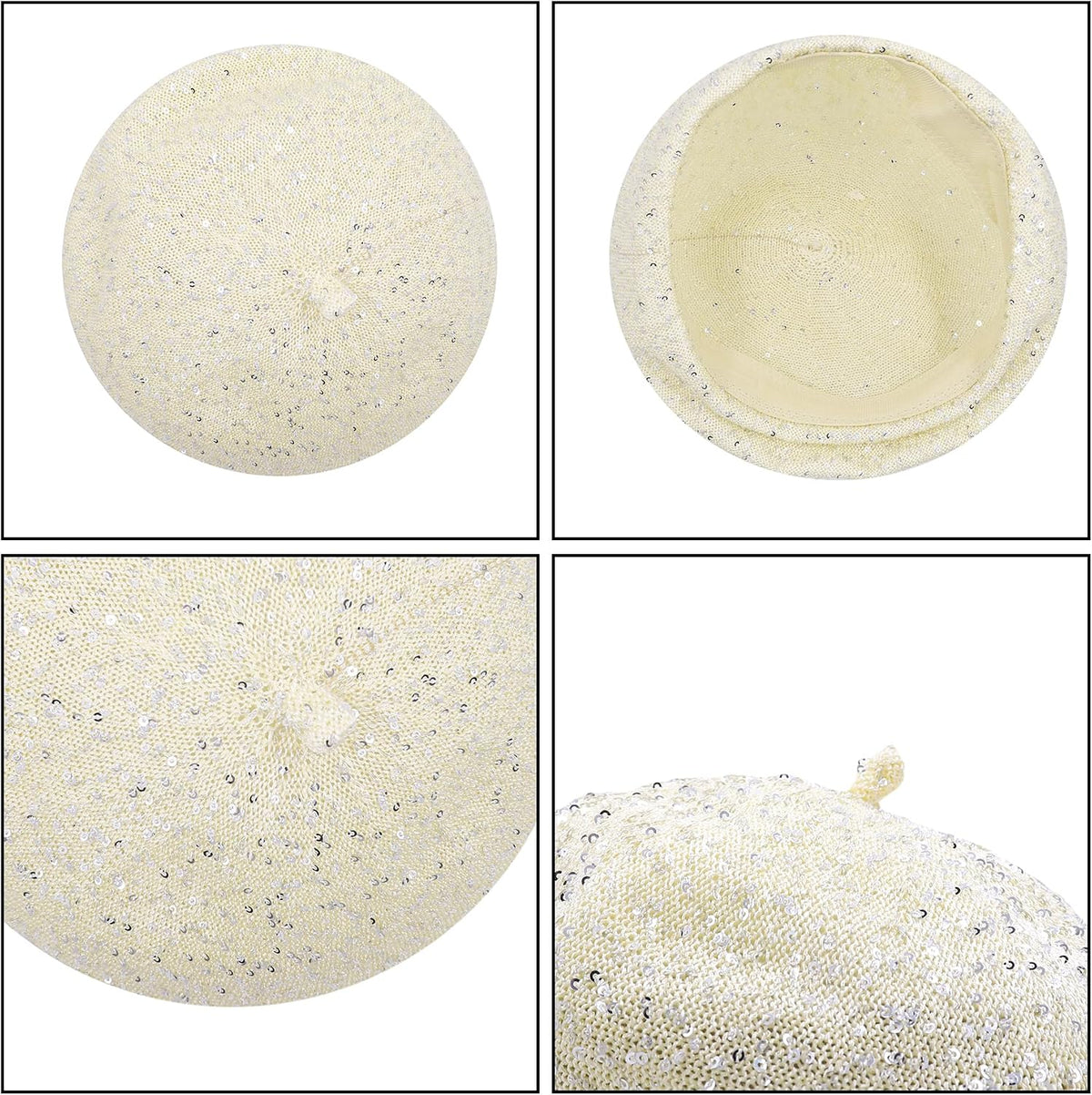 MINGSEECESS Boina francesa con lentejuelas brillantes para mujer, s...