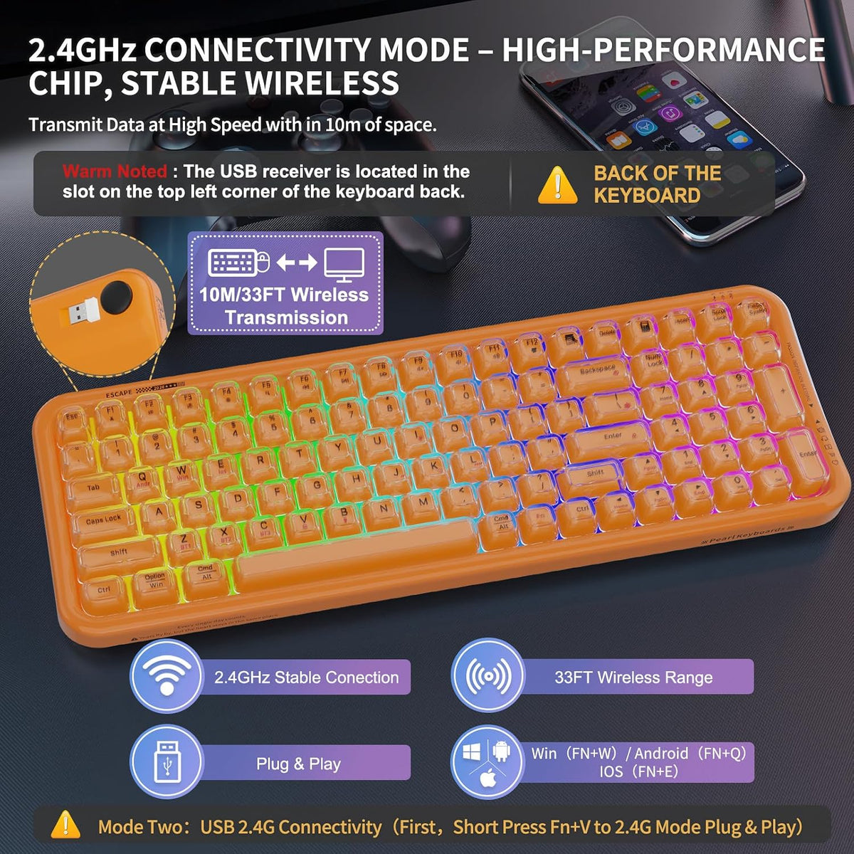 FOPETT Teclado inalámbrico para computadora con retroiluminación RG...