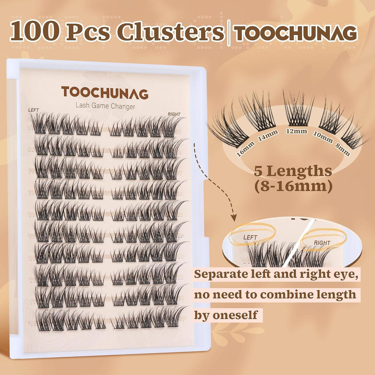 Extensiones de pestañas TOOCHUANG, racimos de pestañas naturales de...