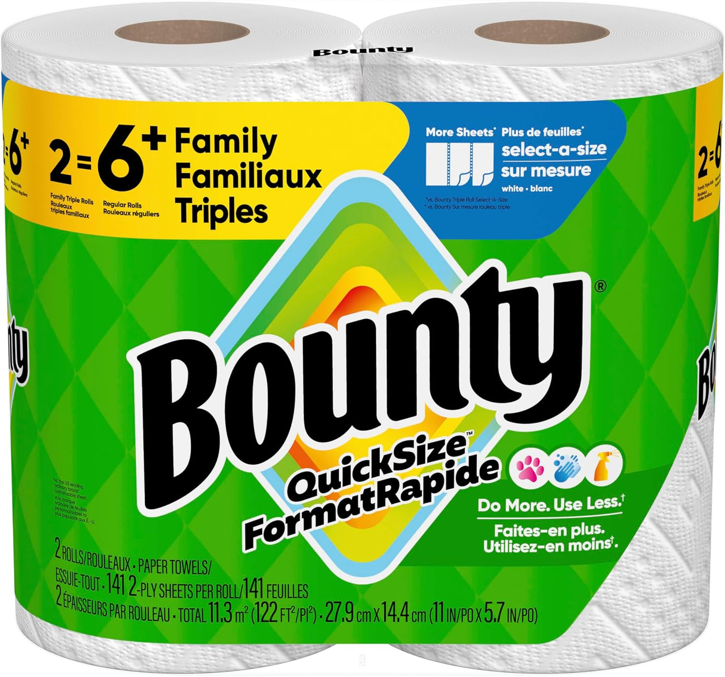 Bounty Toallas de papel de tamaño rápido, blancas, 6 rollos triples...