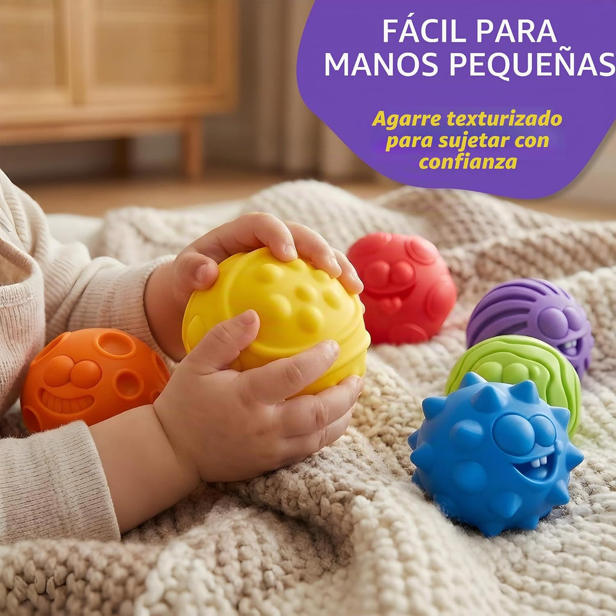 ROHSCE Bolas sensoriales para bebés de 6 a 12 meses, 6 juguetes tex...