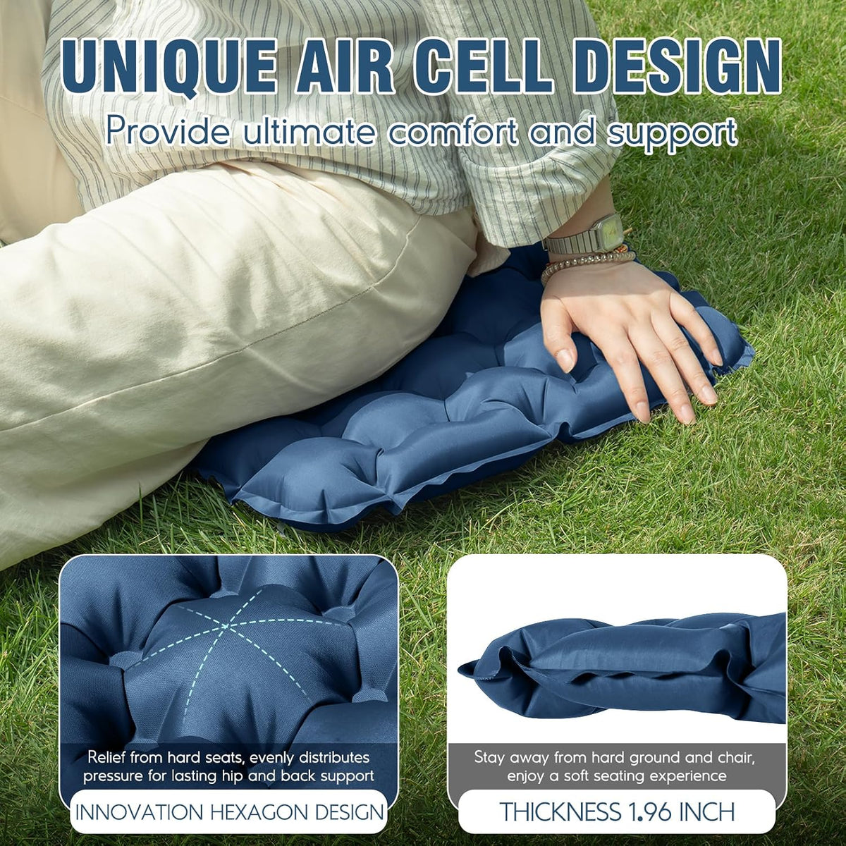 GDREAMT Cojín de asiento inflable portátil y ligero para asiento de...