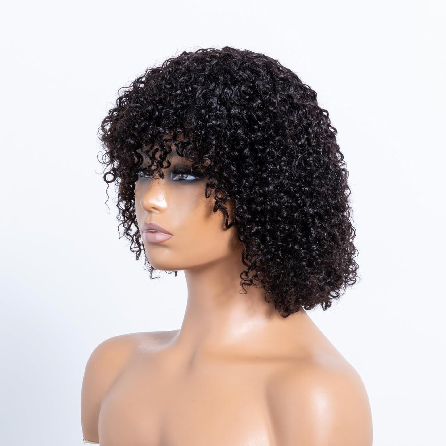 OnePart Peluca corta de cabello humano rizado Jerry con flequillo p...