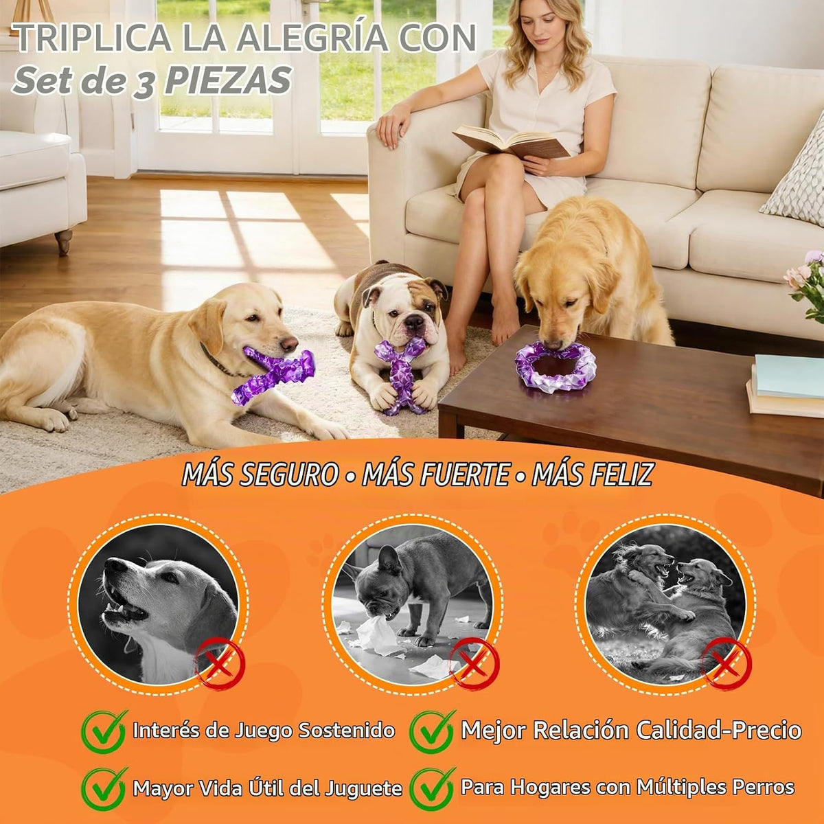 WOWBALA Paquete de 3 juguetes masticables para perros masticadores...