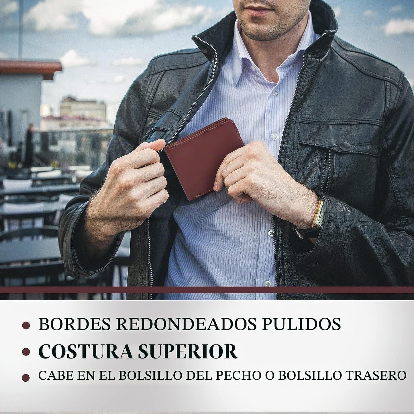 Tony Perotti Billetera plegable de piel italiana para hombre con ta...