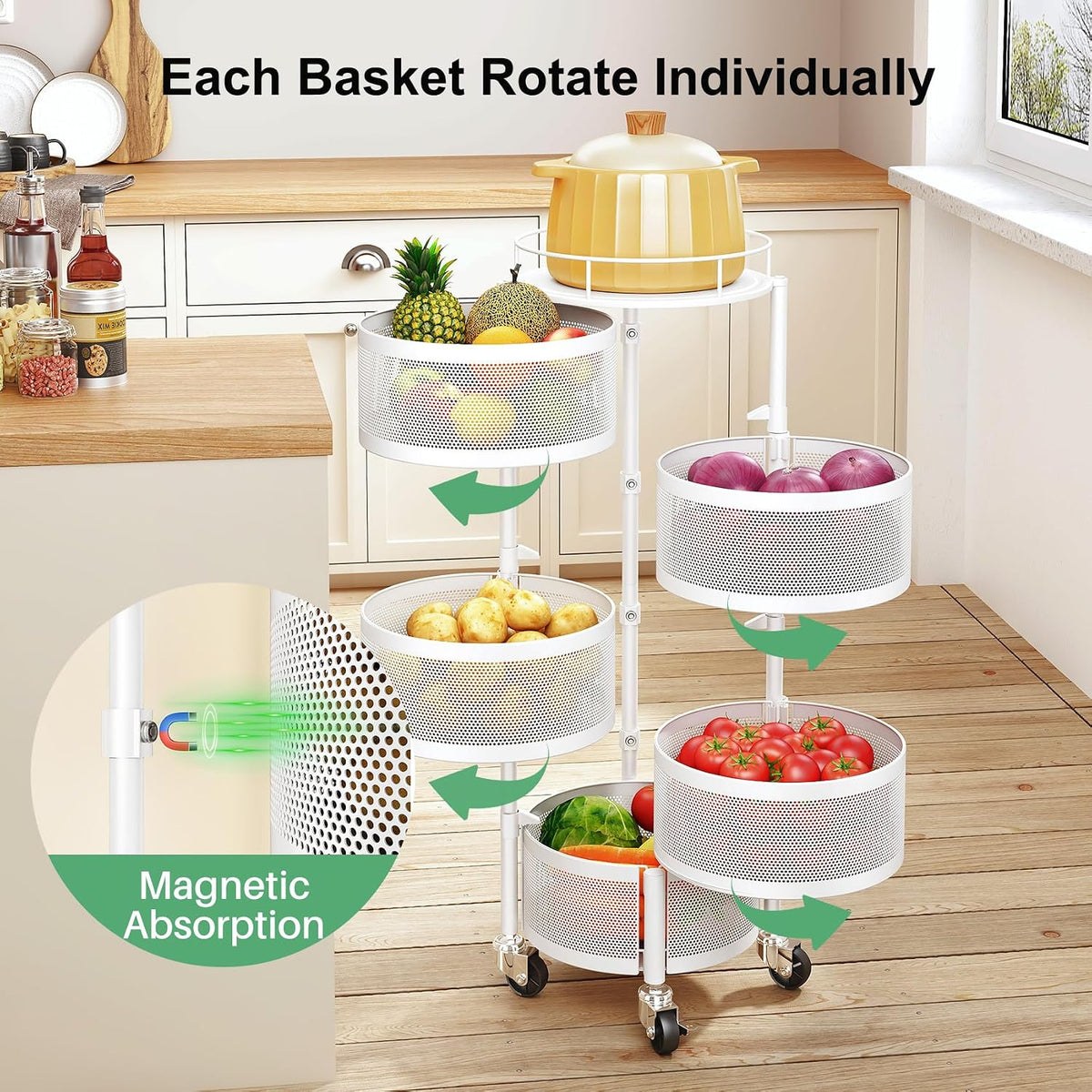 SAYZH Canasta de frutas y verduras para cocina, estante de almacena...