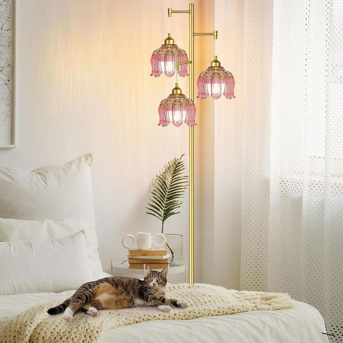QIYIZM Lámpara de pie rosa para sala de estar, dormitorio, lámpara...
