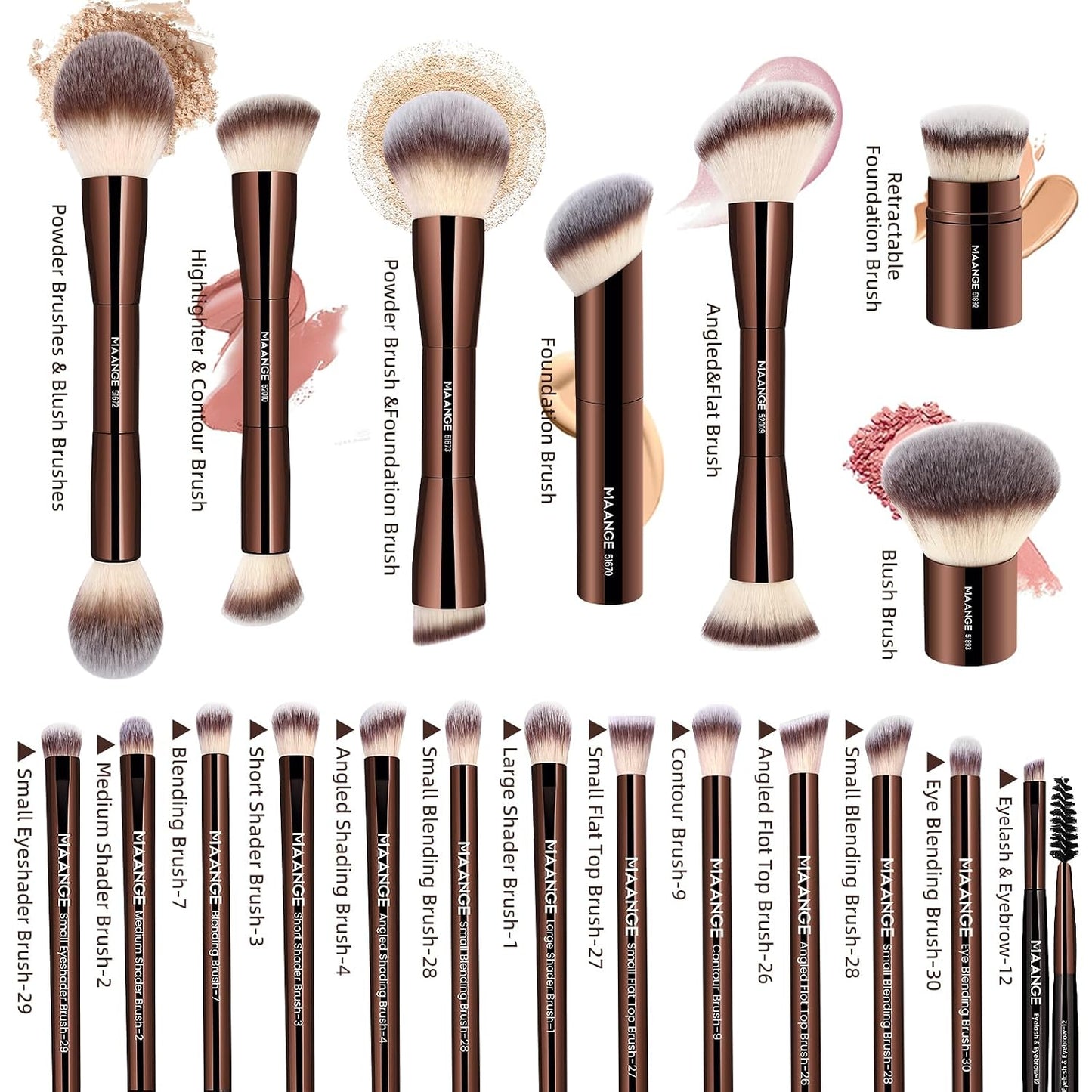 MAANGE 20 piezas de brochas de maquillaje con caja de regalo, broch...