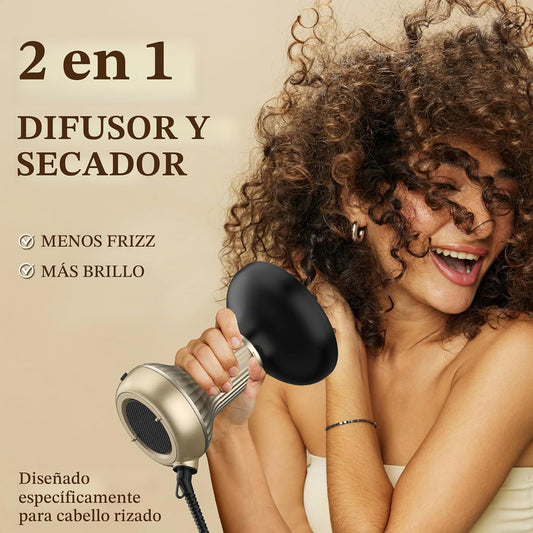 Bautia - Secador de pelo con difusor integrado para cabello rizado,...