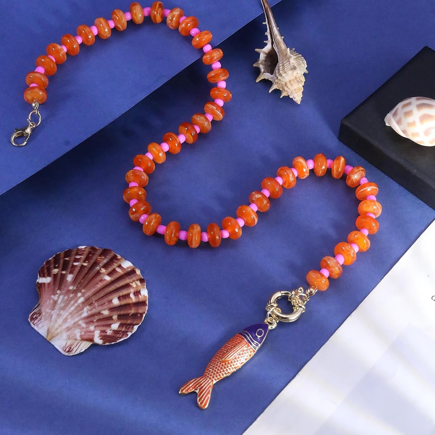 GLRITY Collares bohemios de peces con cuentas para mujer, collar de...