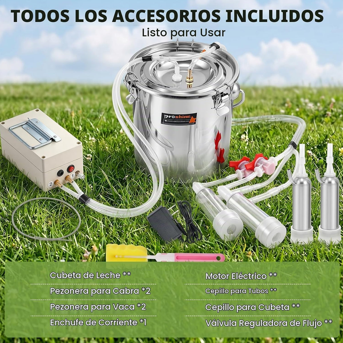 Proshine Ordeñadora de cabra 2 en 1 7L, ordeñadora eléctrica de pul...