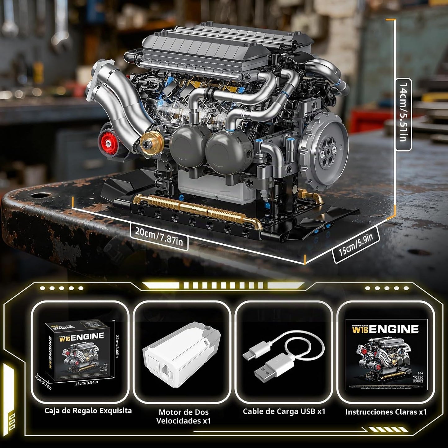 BseSparklion Juego de bloques de construcción de motor W16 para adu...