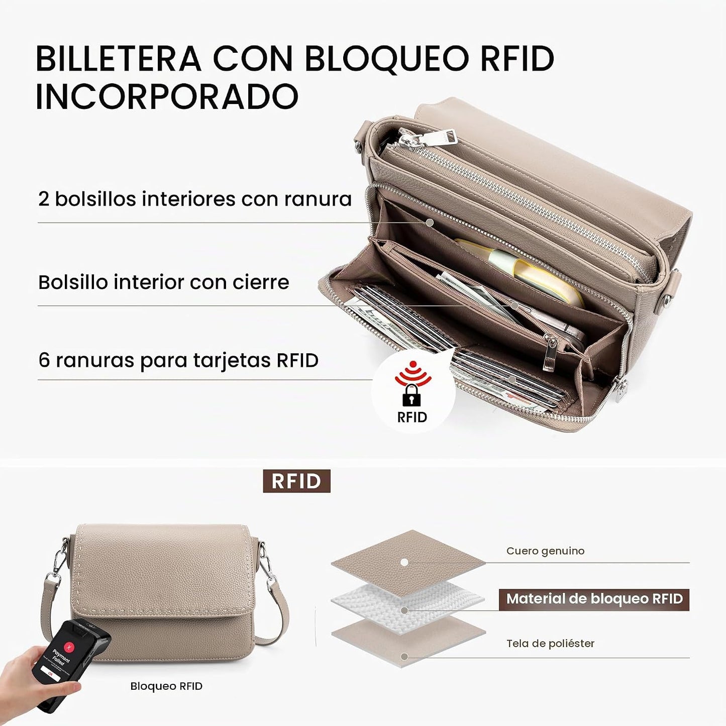 befen Bolsos cruzados de cuero genuino para mujer, bolso mediano co...