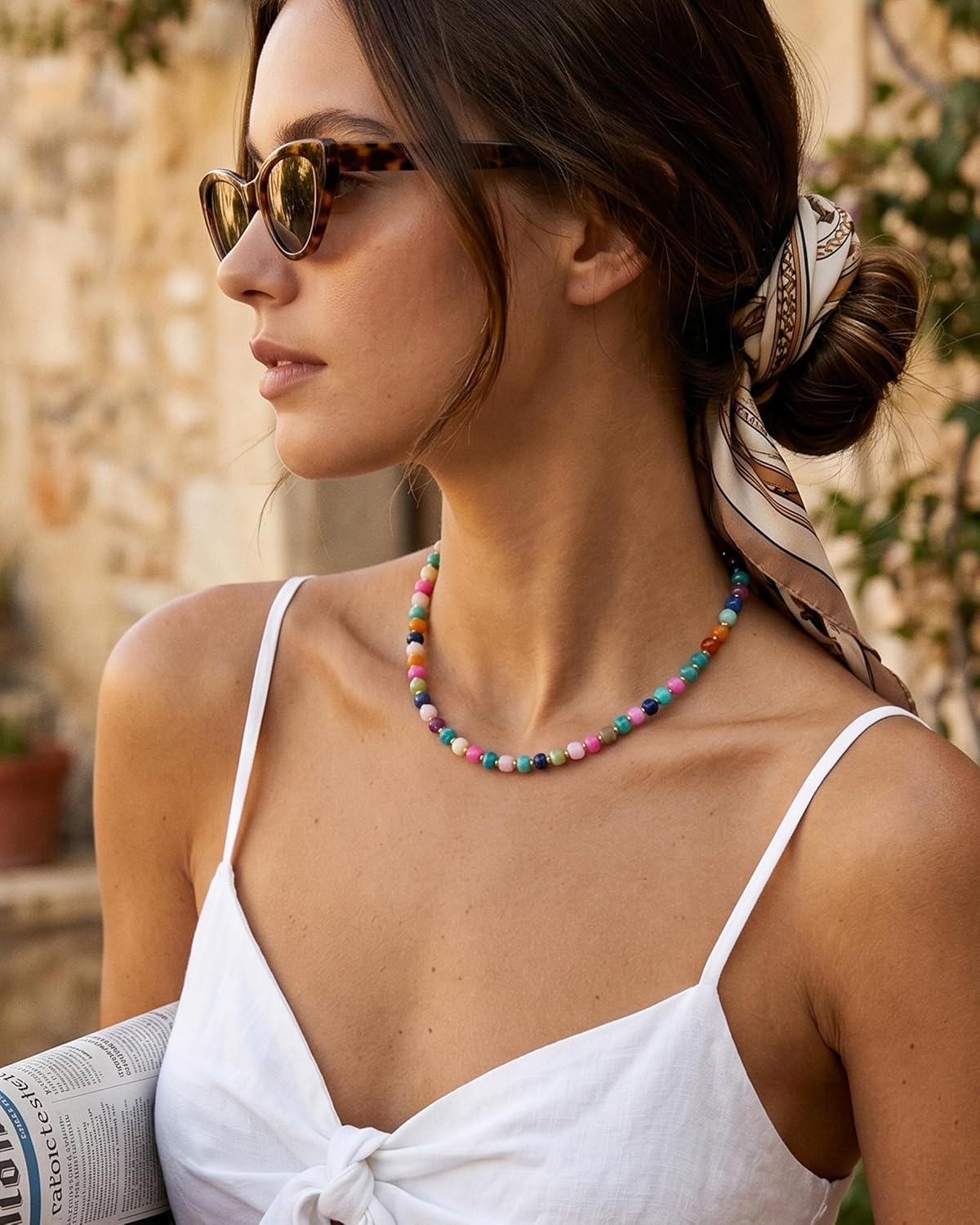 Trinckle Collares de cuentas gruesas para mujer, collares de cuenta...