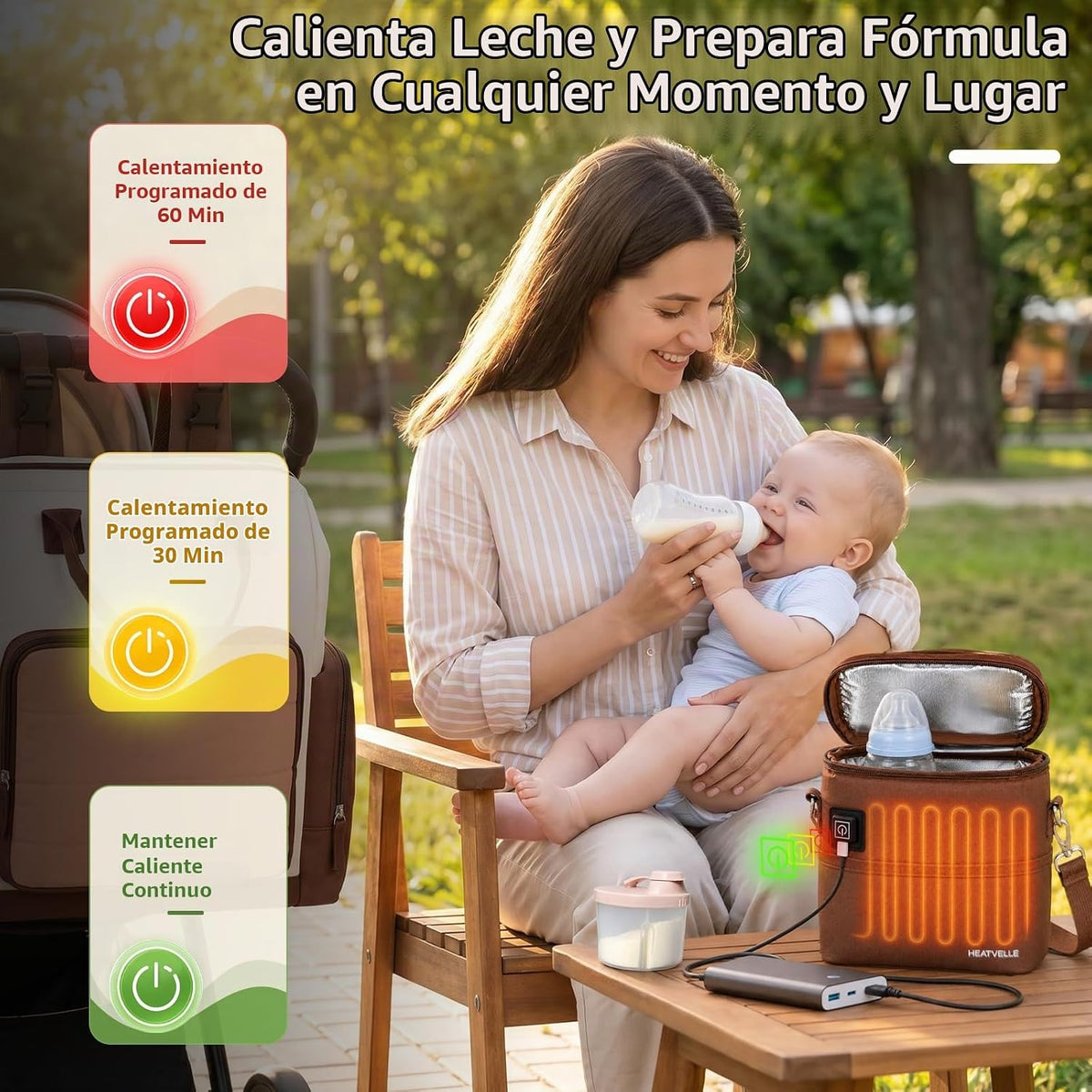 Heatvelle Mochila para pañales con bolsa calentadora de biberones p...