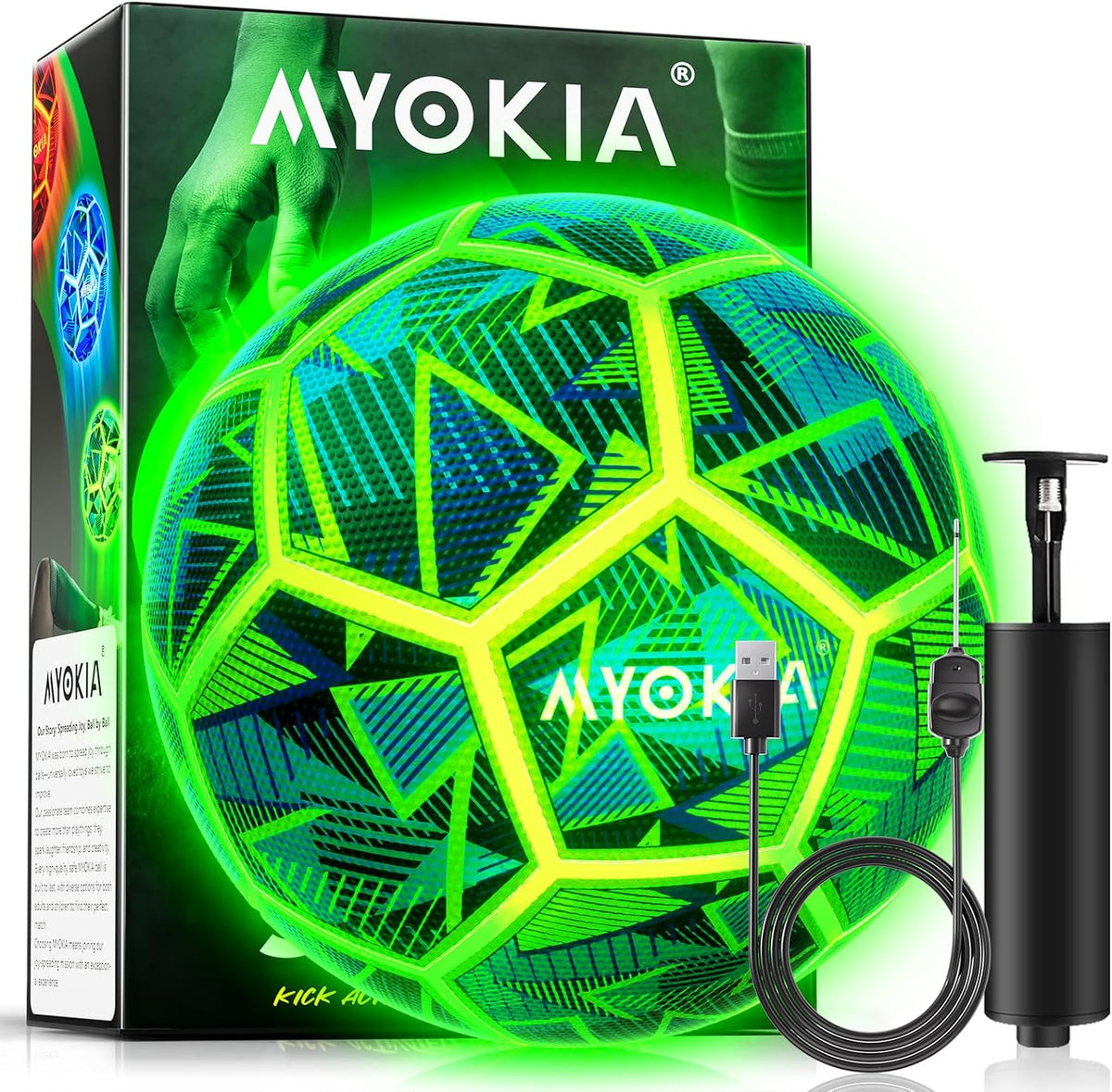MYOKIA Balón de fútbol de tamaño 5 con luz RGB recargable que brill...