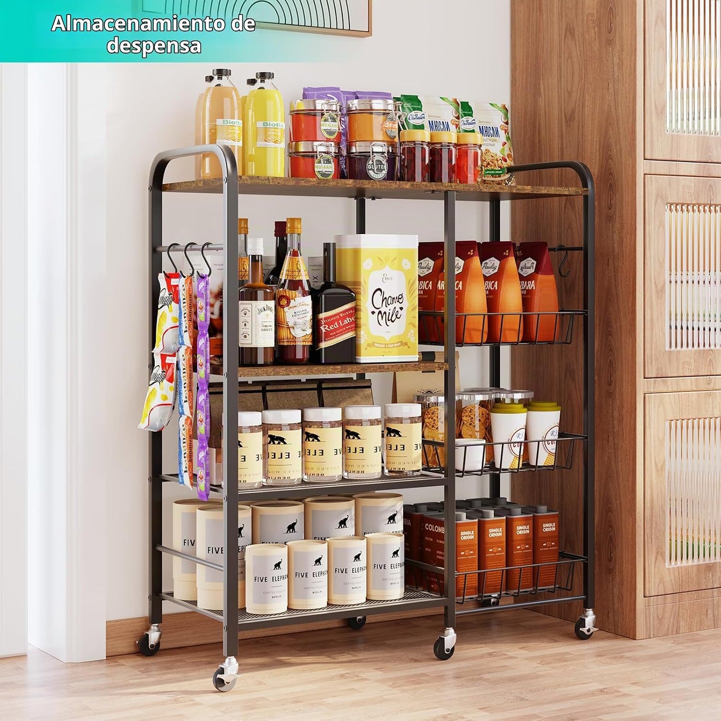 HapiRm - Carrito rodante de cocina con microondas de 4 niveles - So...