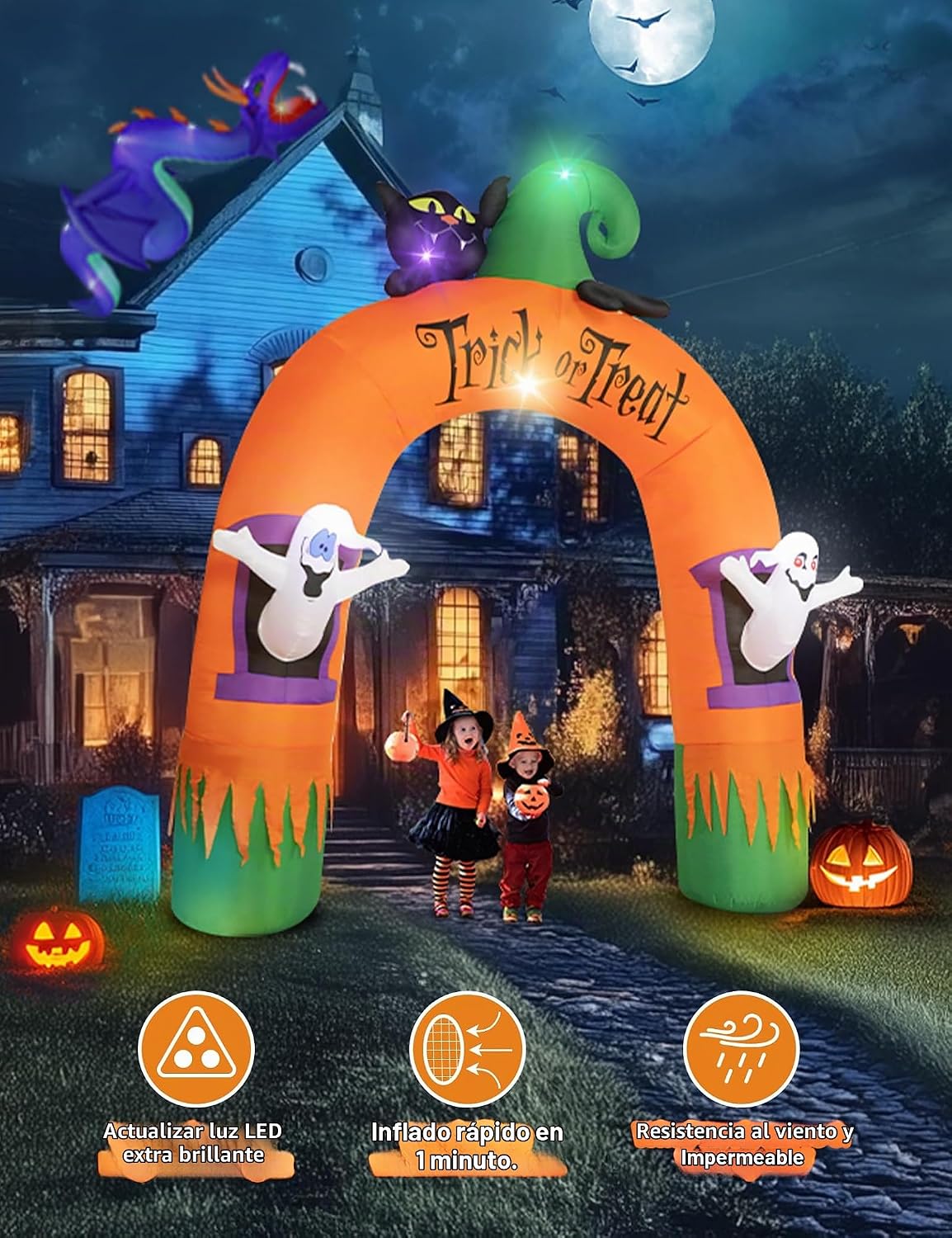 Arco inflable de Halloween, con 5 luces LED incorporadas, decoració...