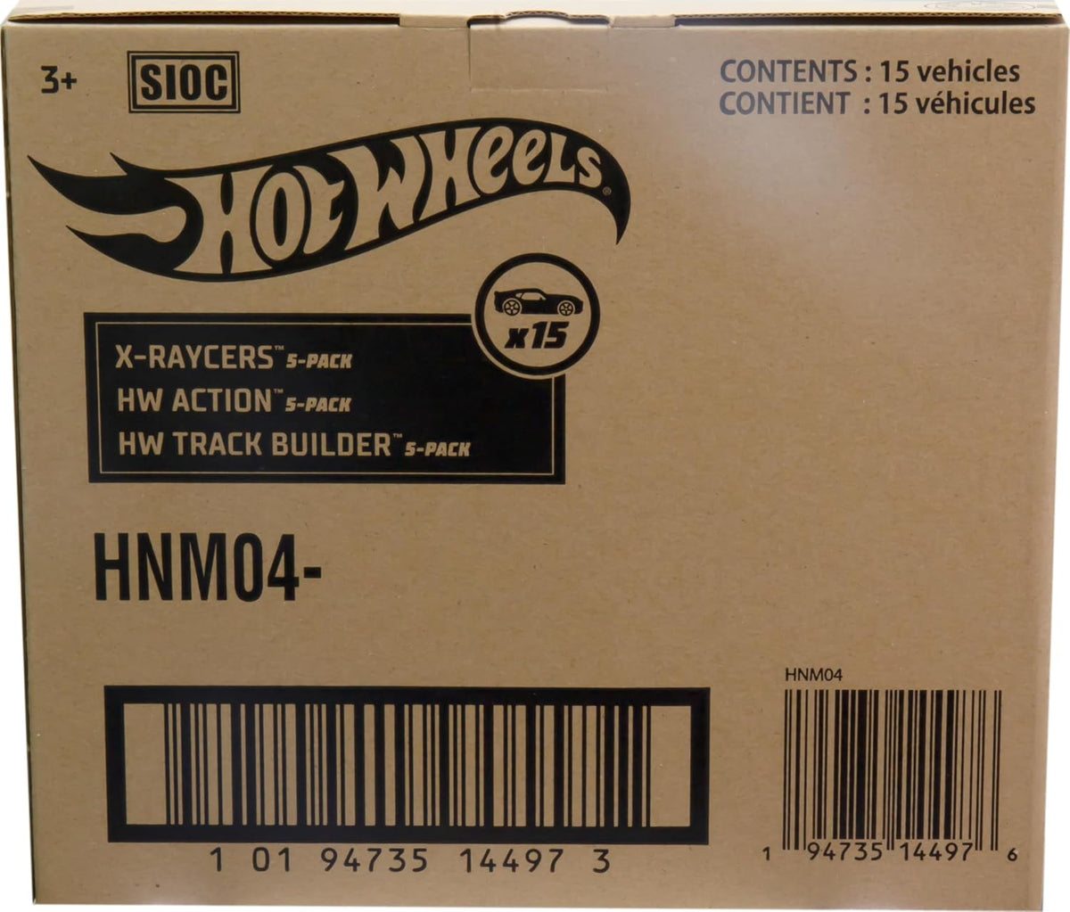 Hot Wheels Paquete de 5 autos o camiones de juguete, 3 juegos temát...