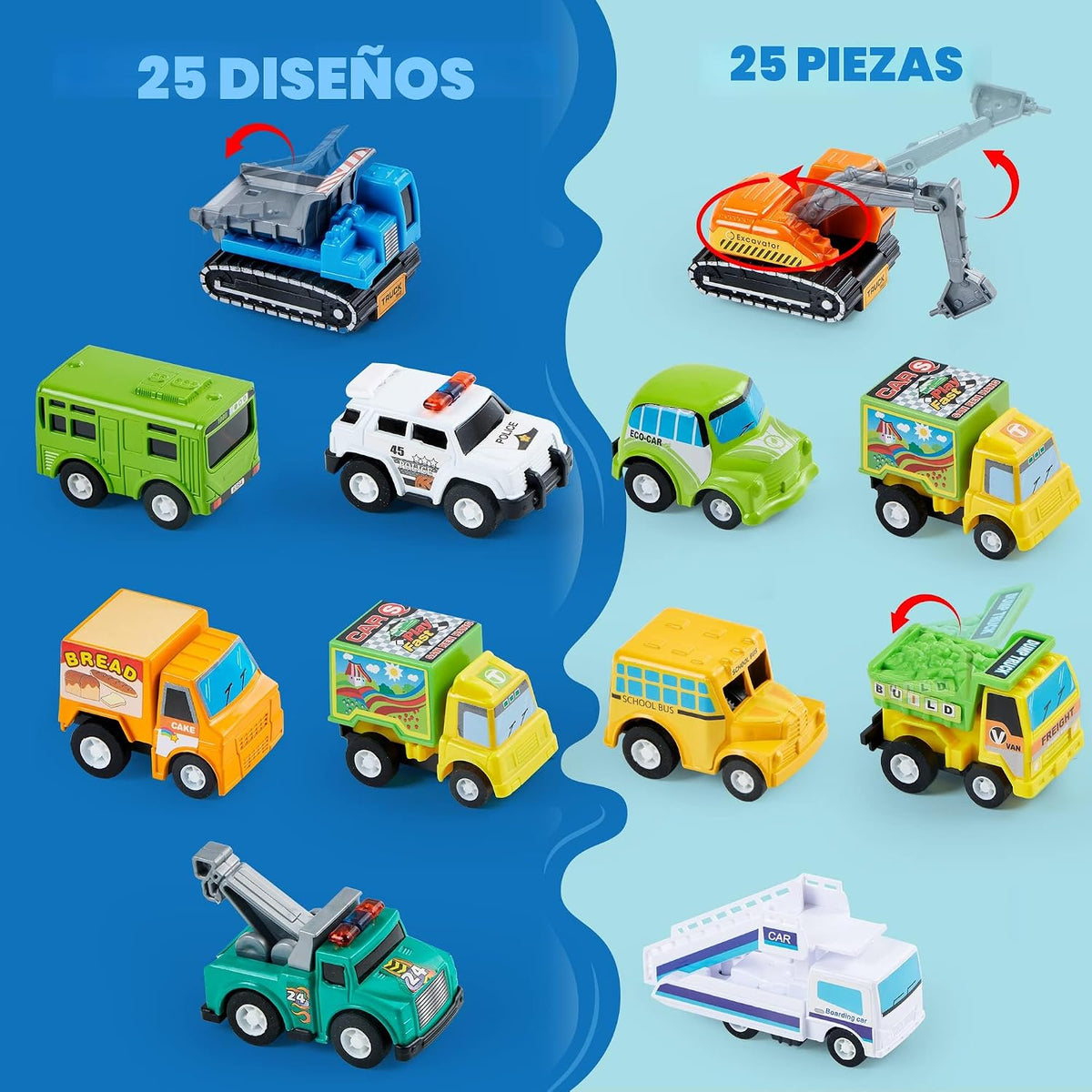 JOYIN - Conjunto de 25 piezas de vehículos de juguete de autos y ca...