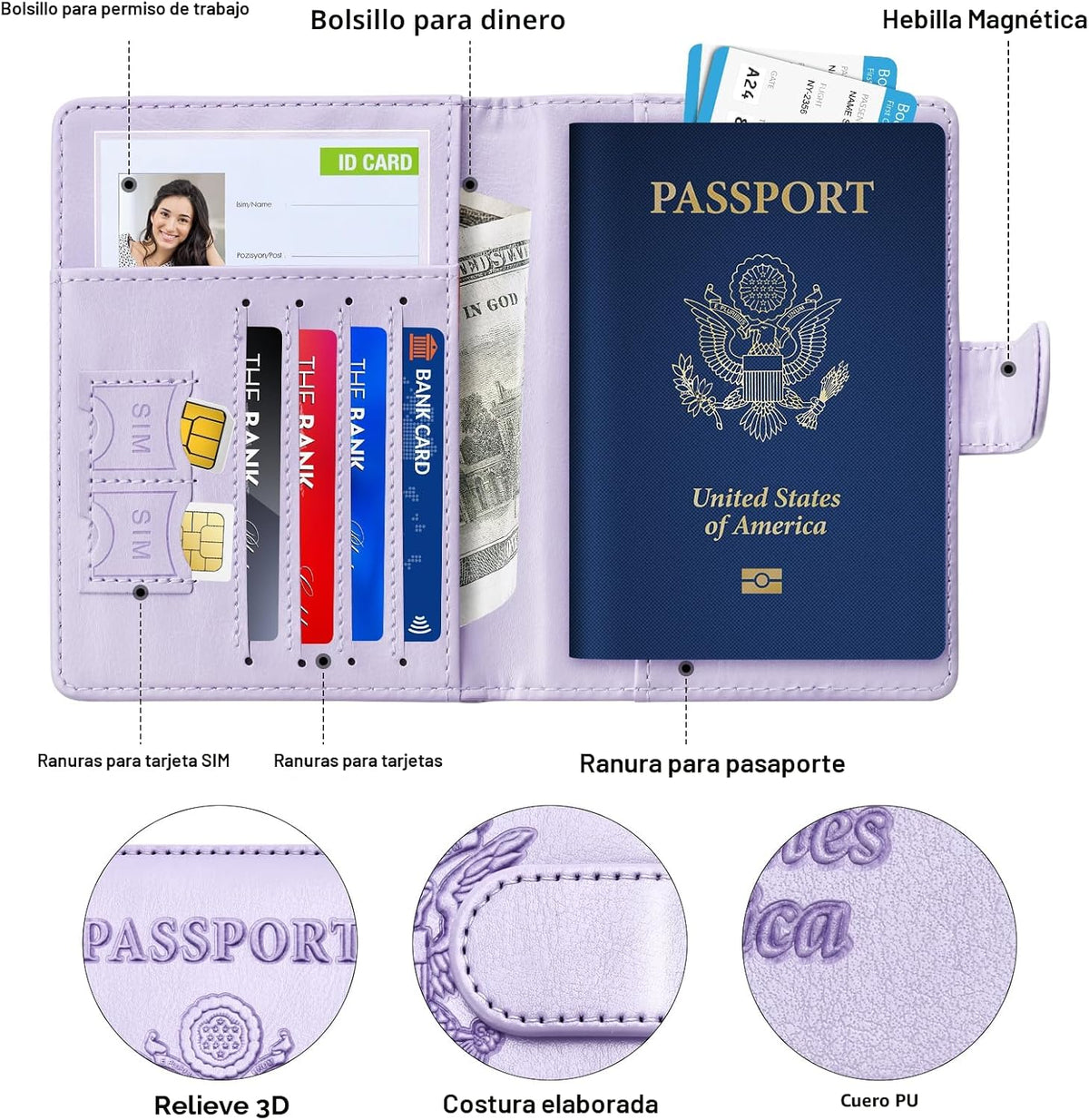 Herain Soporte para pasaporte, funda para pasaporte, cartera para p...