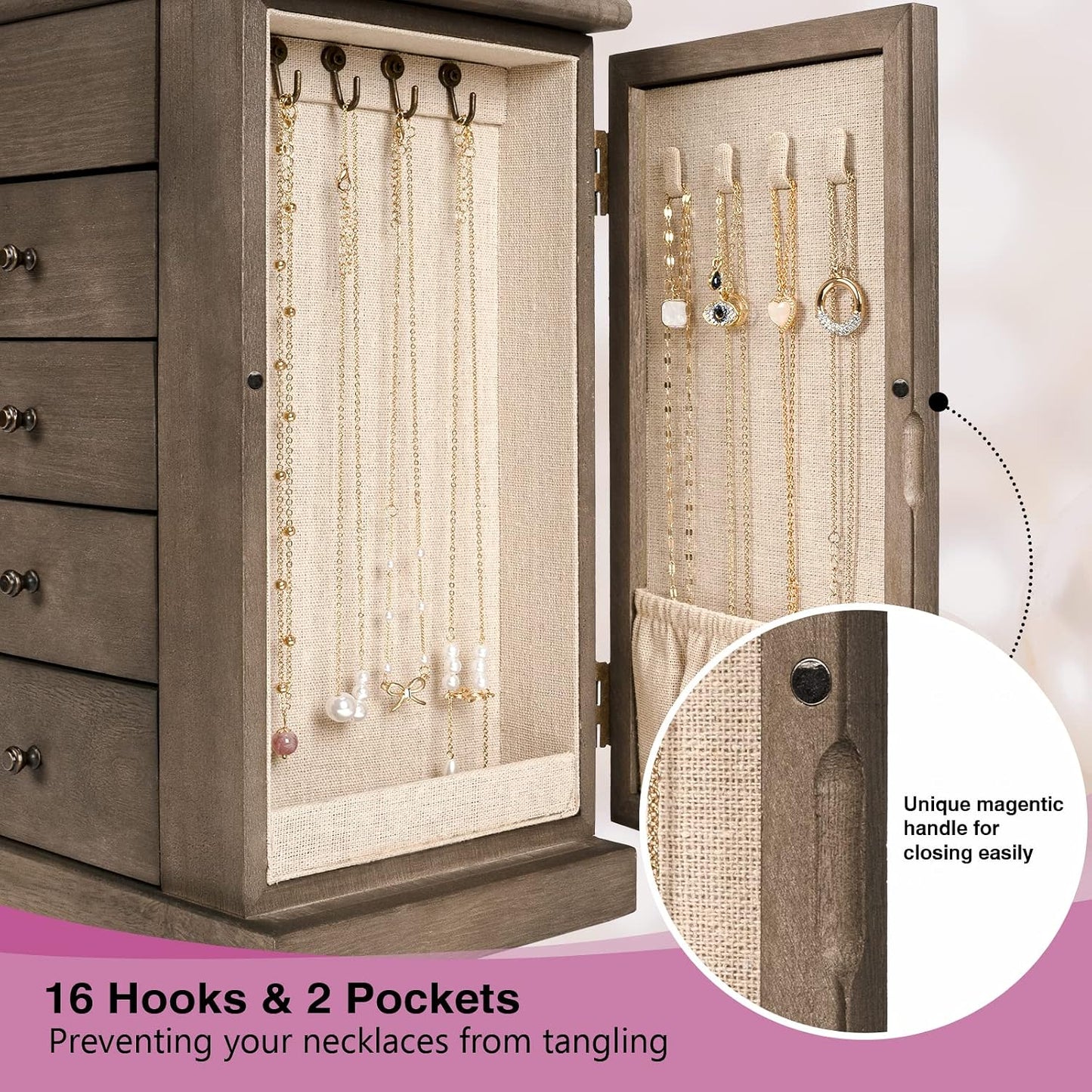 Emfogo - Joyero para mujer, cajas de joyería de madera grandes de 5...