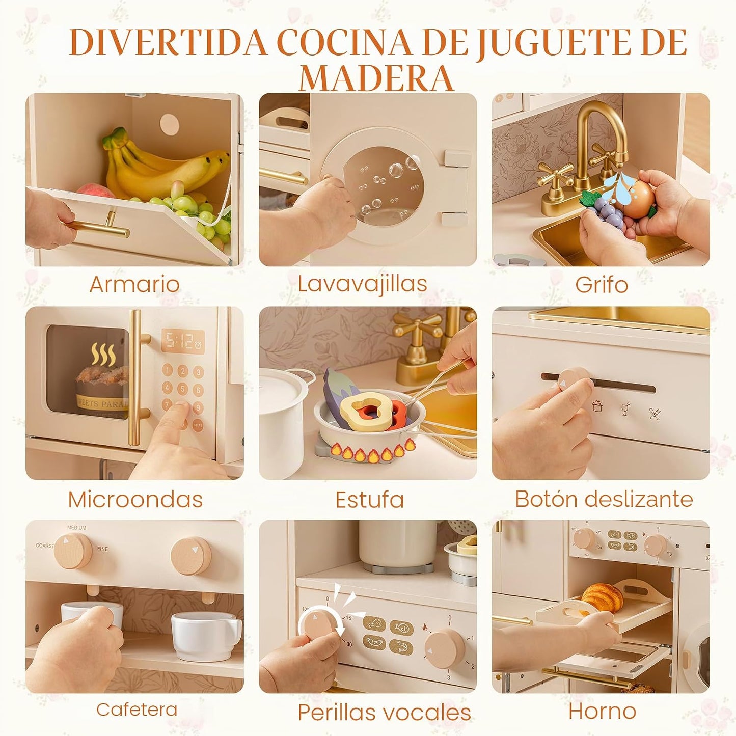 ROBOTIME Juego de cocina de madera para niños, juego de cocina para...