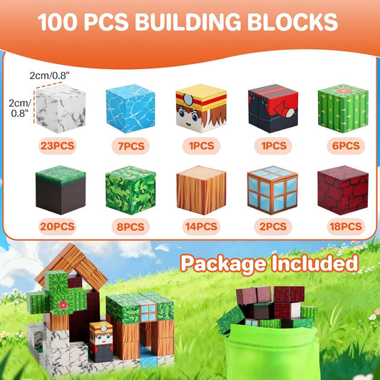 FUNYKICH 100 bloques magnéticos para niños, juego de cubo de constr...