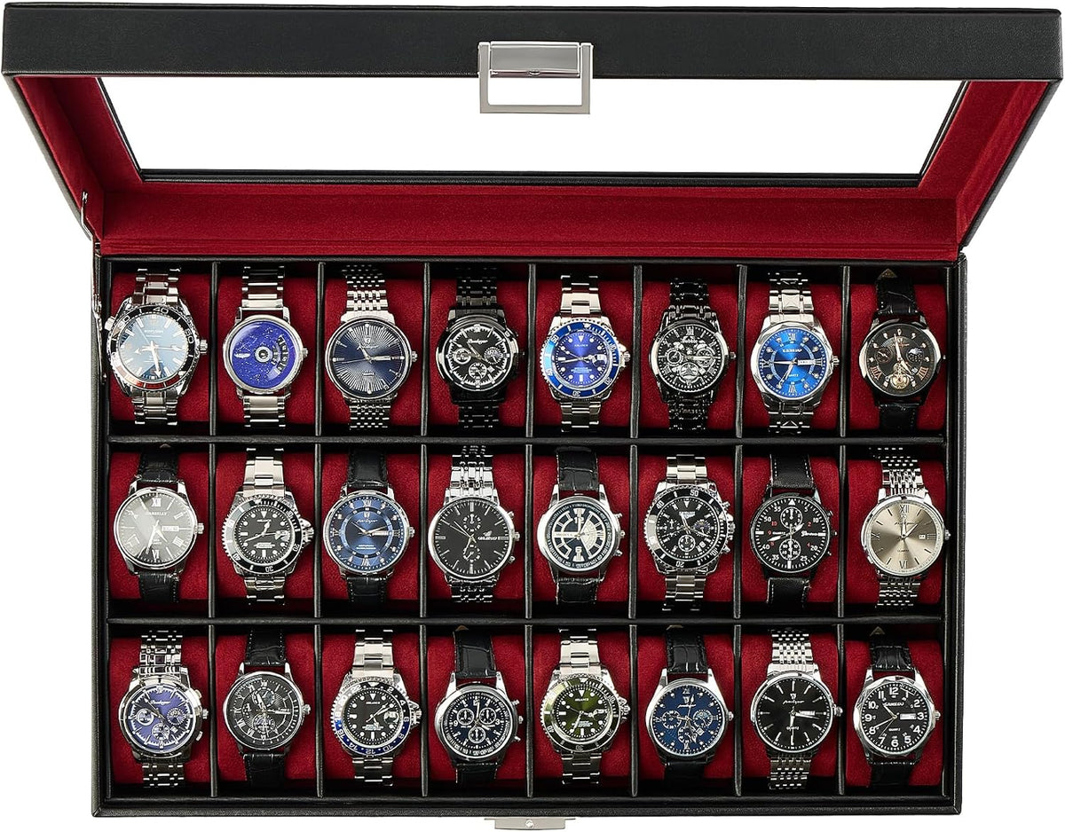 ProCase Caja de reloj para hombre, vitrina de 24 ranuras con tapa d...