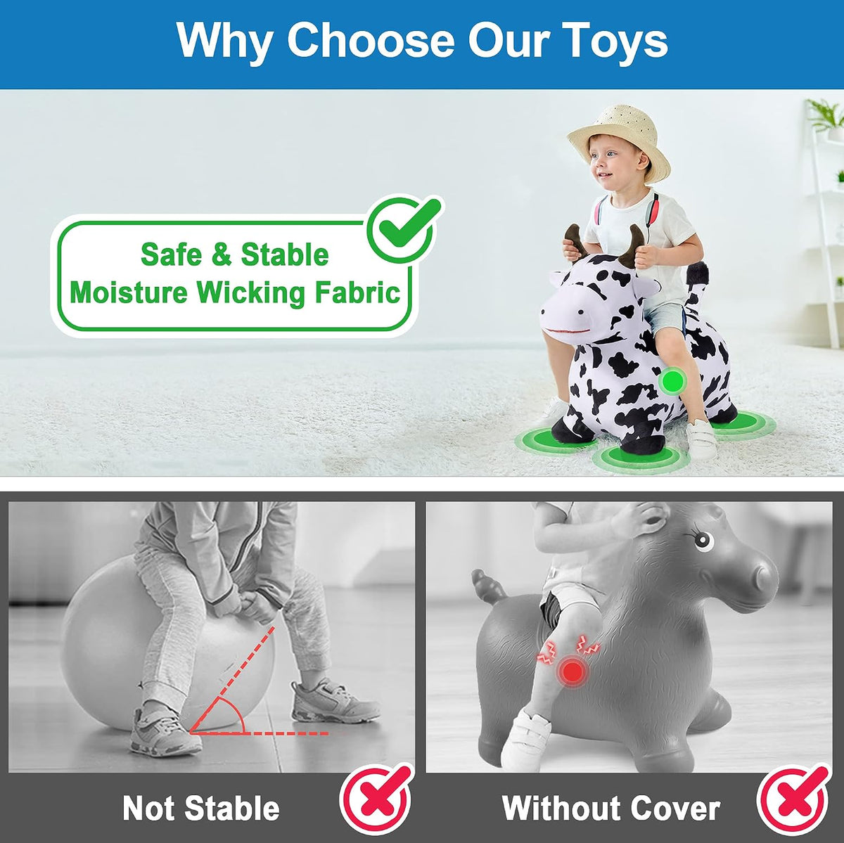 iPlay, iLearn Bouncy Pals Caballo Saltarín, Juguetes de Vaca Inflab...