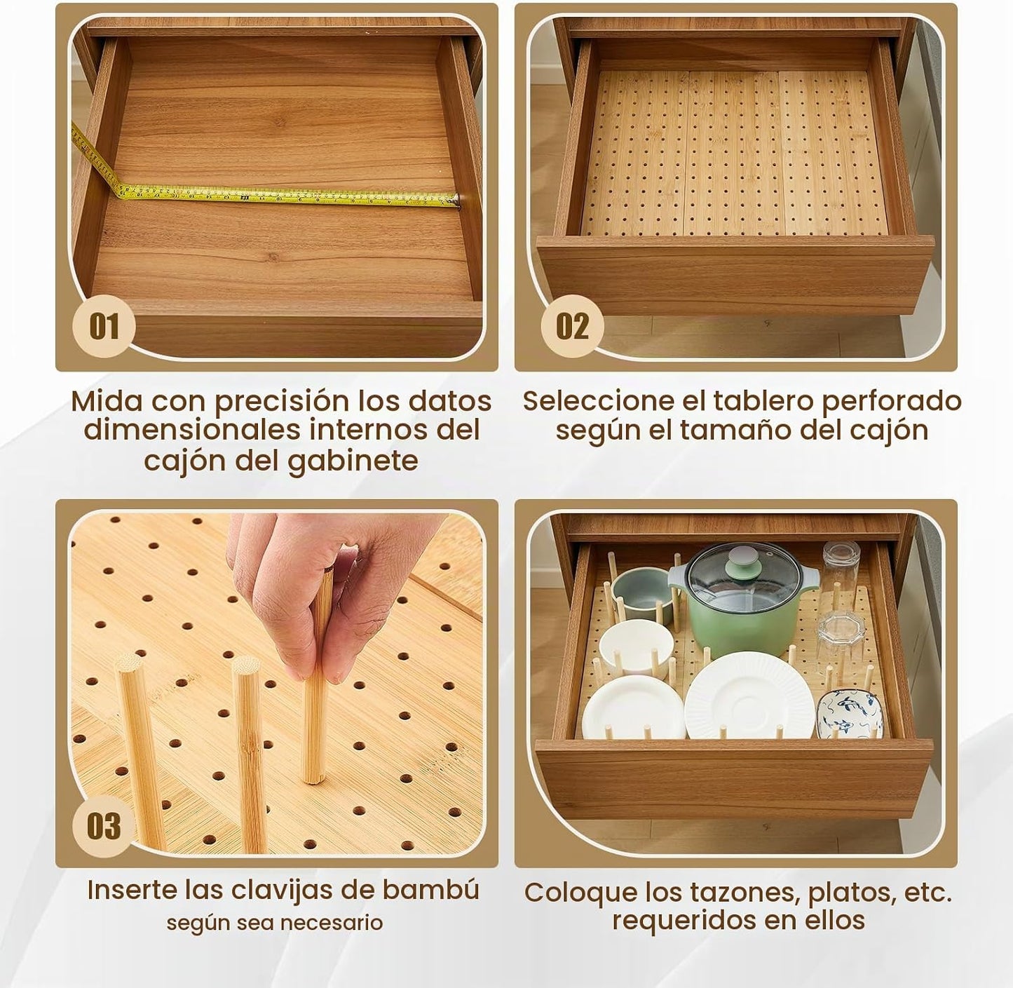 Kigley Organizador de cajones de madera con 48 clavijas, sistema de...