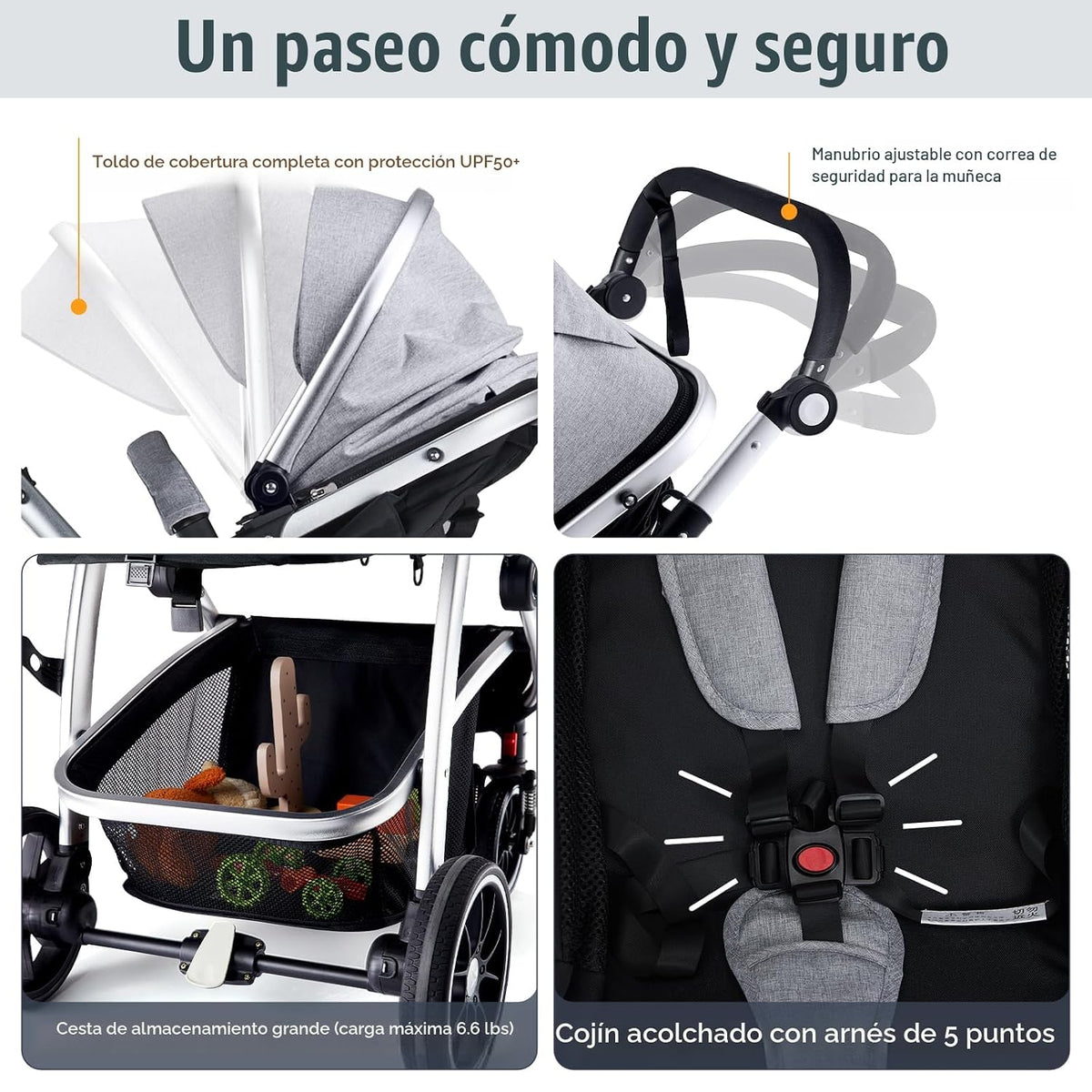 Hagaday Cochecito de bebé, asiento reversible 2 en 1 para niños peq...