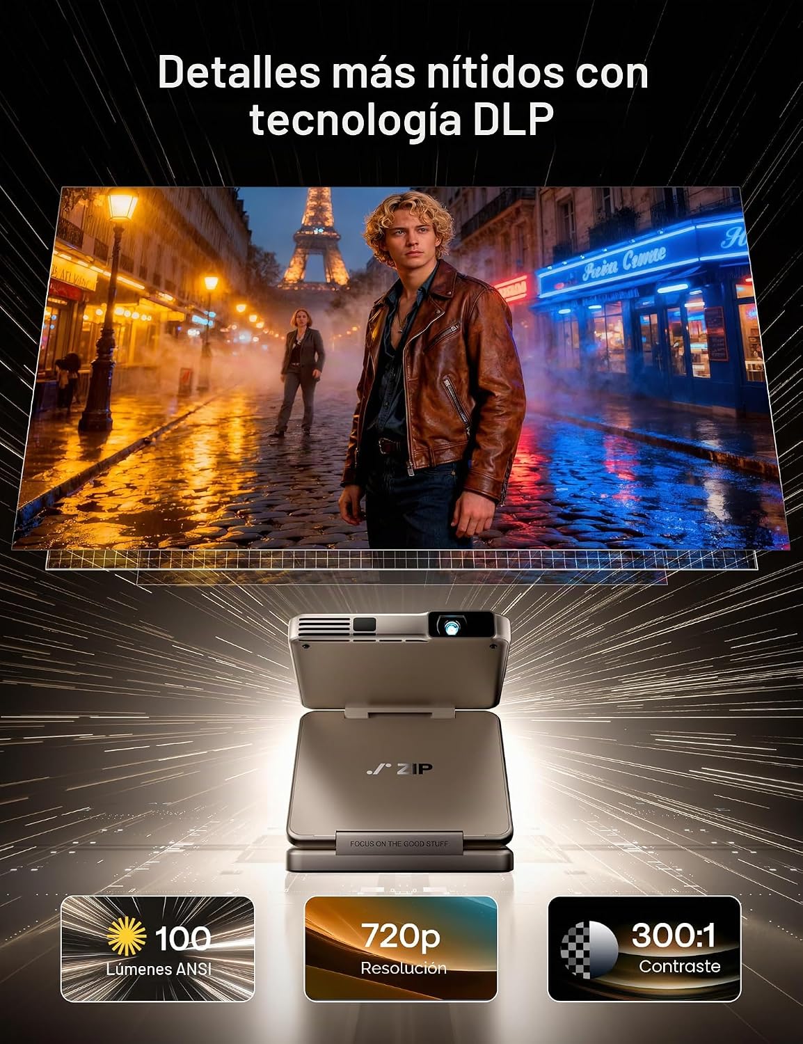Aurzen ZIP - Mini proyector DLP de bolsillo de tres pliegues, peque...