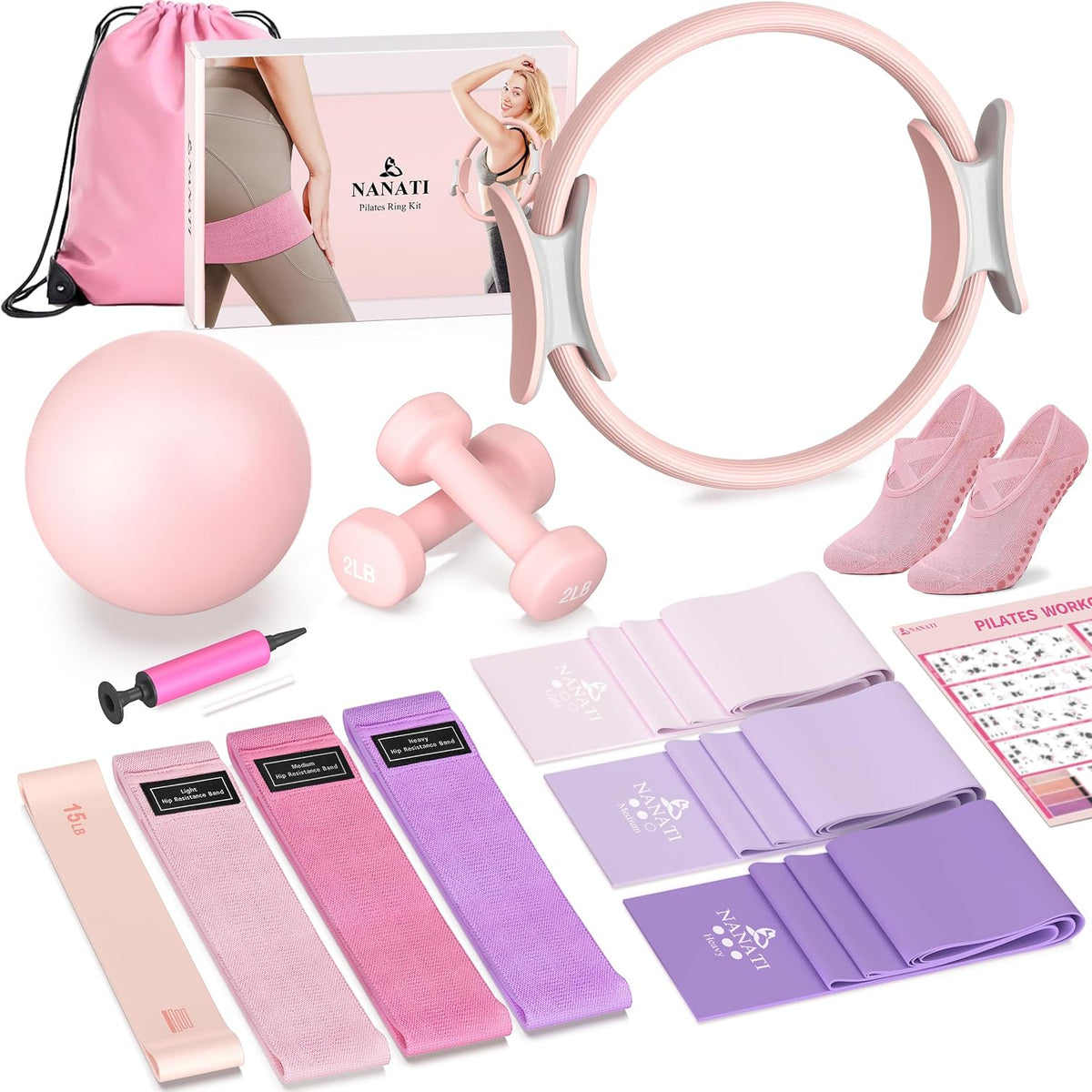 NANATI Kit de pilates, kit de entrenamiento de pilates en casa para...