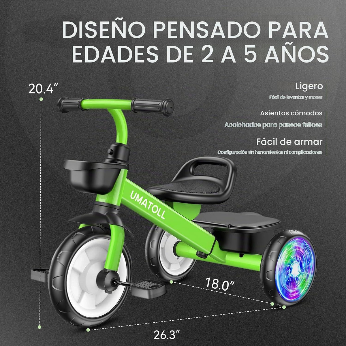 Umatoll Triciclo para niños pequeños de 2 a 5 años, Bicicleta ajust...
