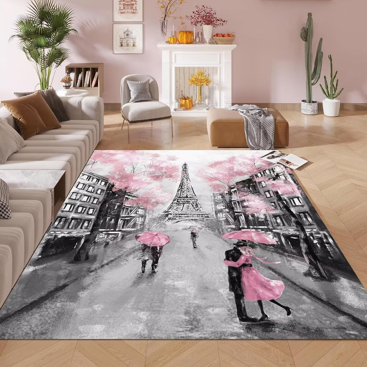 kxry Alfombras de Área Suaves de 4 x 6 Pies Rosa Torre Eiffel de Pa...