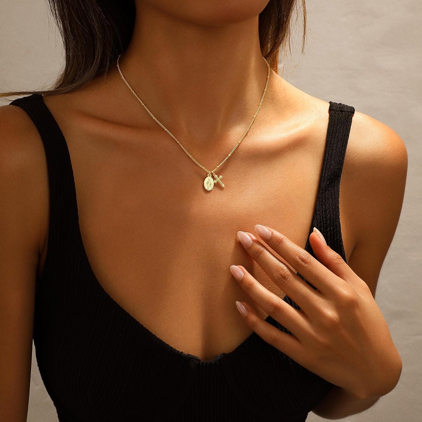 JIKASI Collar de cruz para mujer, chapado en oro o plata de 14 quil...