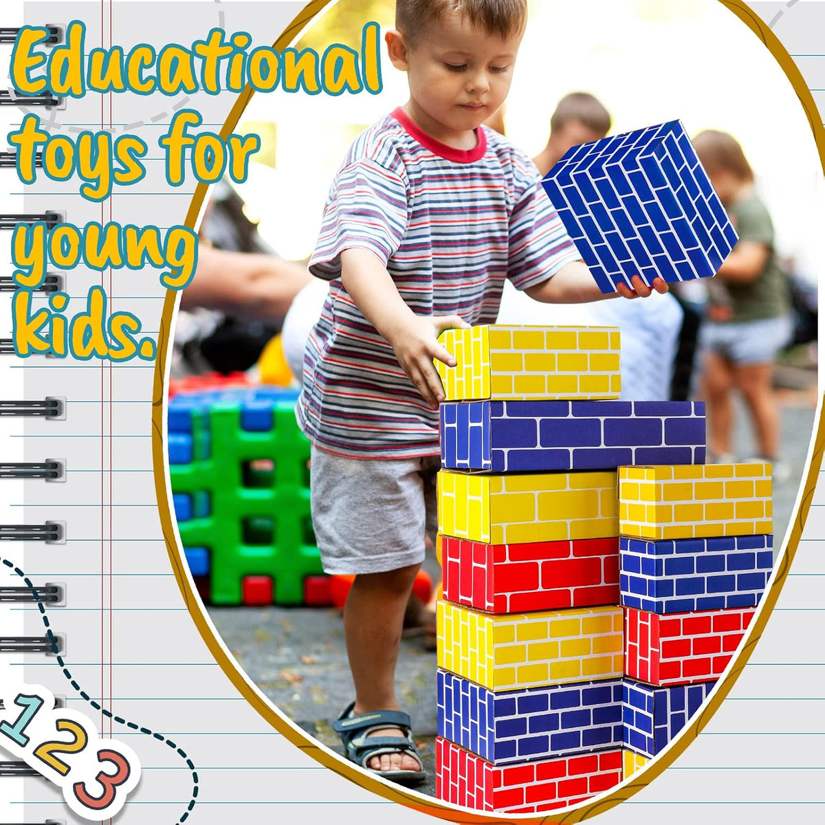 Nuanchu - 60 bloques de construcción de cartón para niños, formas s...