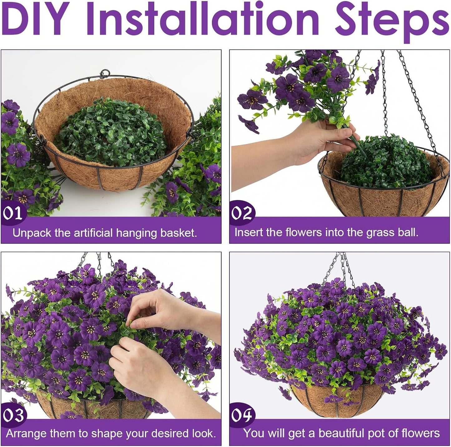 Hananona Juego de 2 flores artificiales para exteriores con cesta c...
