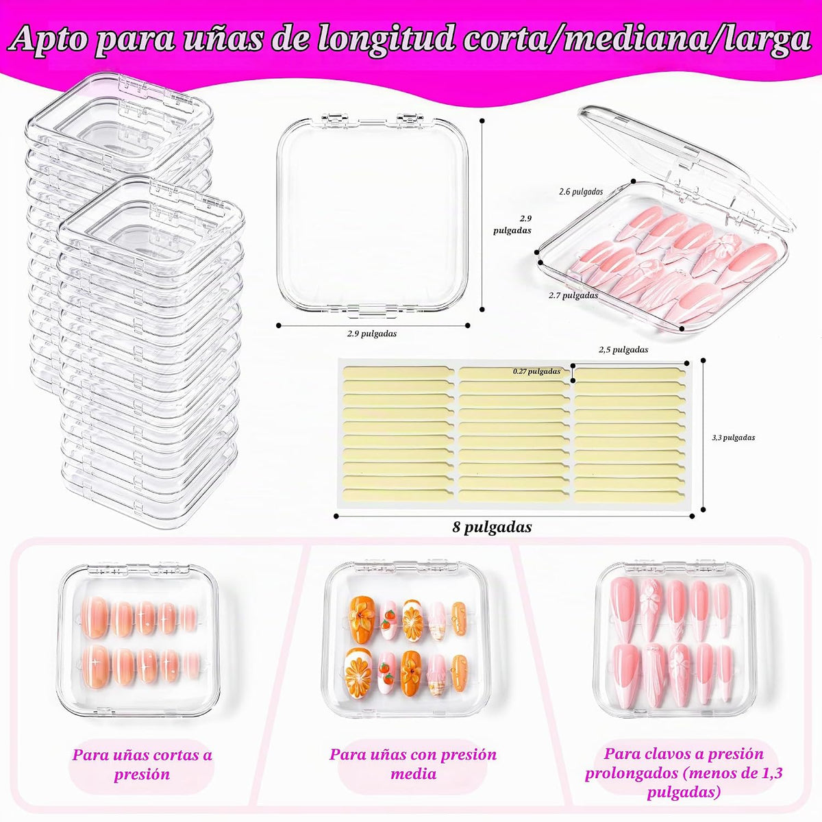 Estuche para uñas a presión de 20 piezas con 60 pestañas adhesivas...